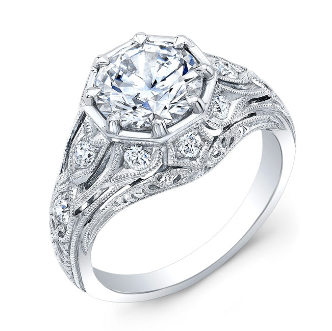 Hand Engraved Antique Diamond Engagement Ring with Millgrain by Jolie Designs