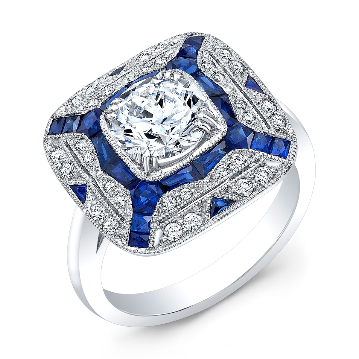 Art Deco Blue Sapphire and Diamond Ring by Jolie Designs