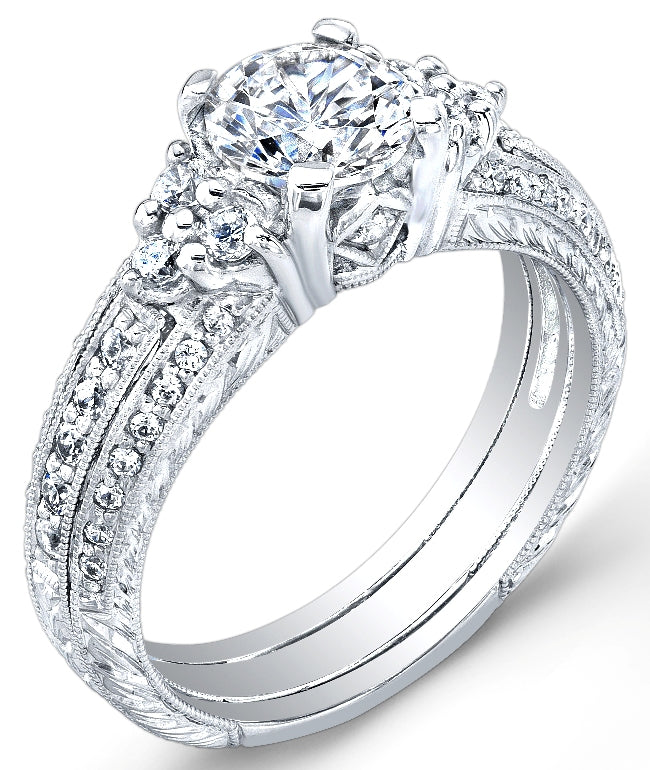 Antique Style Engraved Diamond Engagement Ring by Jolie Designs - R6105D