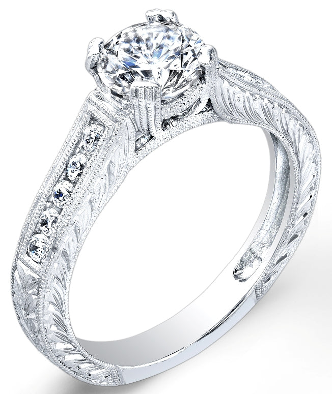 Antique Style Engraved Diamond Engagement Ring by Jolie Designs (R6175D)