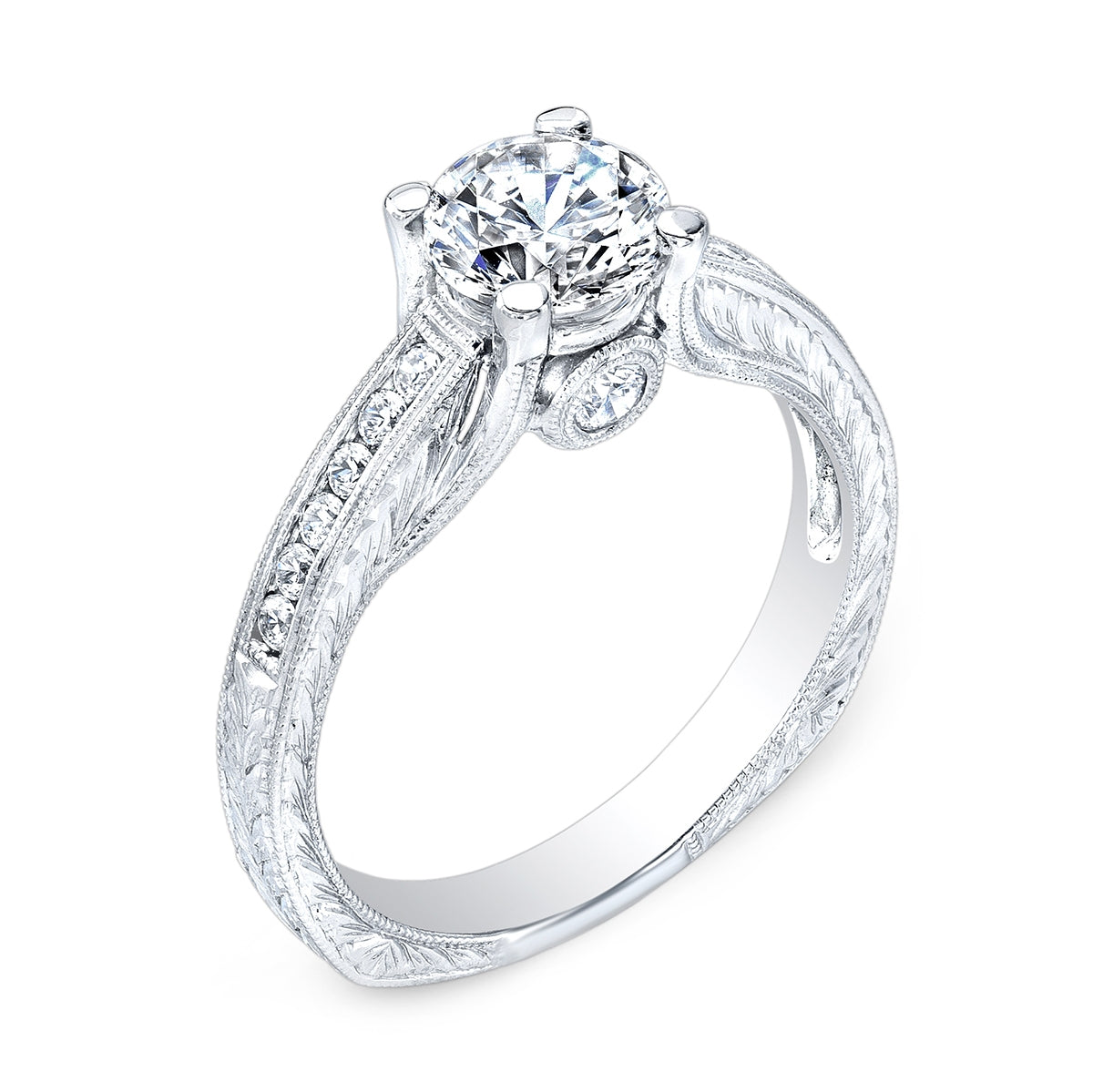 Jolie Designs Antique Style Engraved Diamond Engagement Ring - R6185D