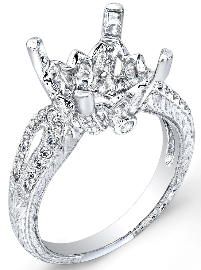 Engraved Diamond Engagement Ring for Cushion or Emerald Cut by Jolie Designs
