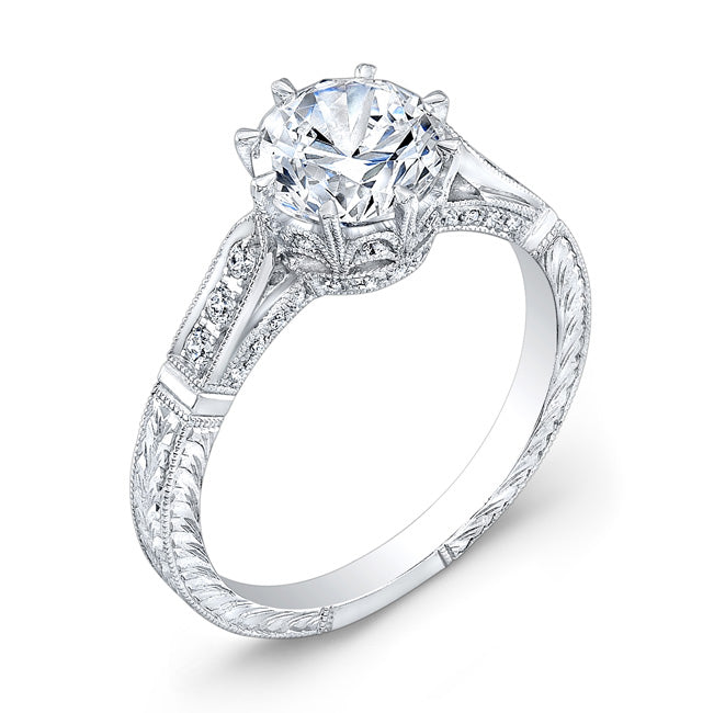 Mill Grained and Engraved Round Diamond Engagement Ring by Jolie Designs