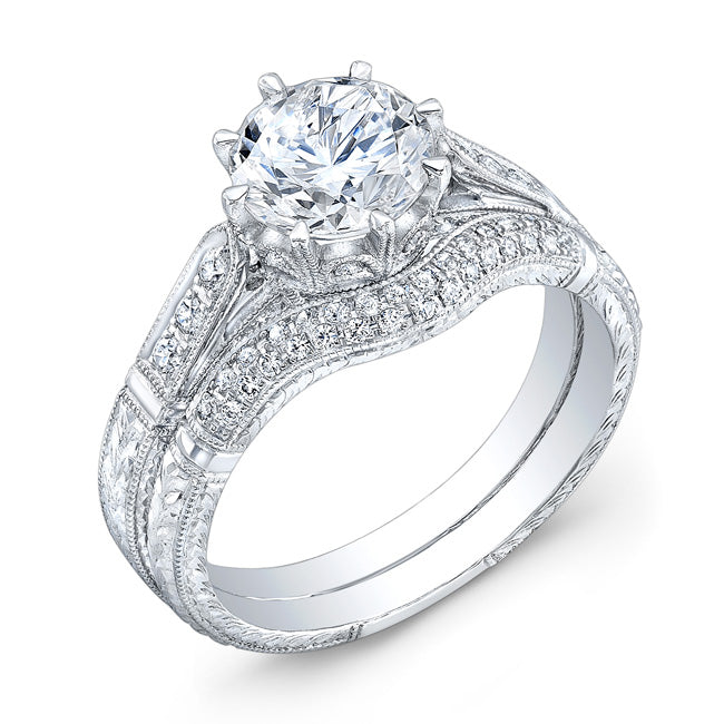 Mill Grained and Engraved Round Diamond Engagement Ring by Jolie Designs