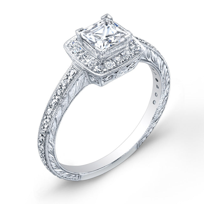 Princess Cut Engraved Diamond Engagement Ring by Jolie Designs