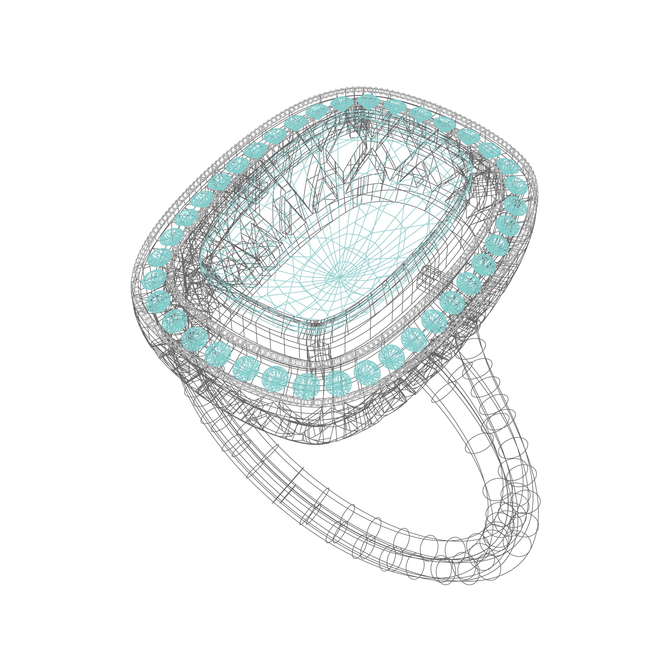 Custom Designed Aqua Cut Gemstone Ring with Diamond Halo by Jolie Designs