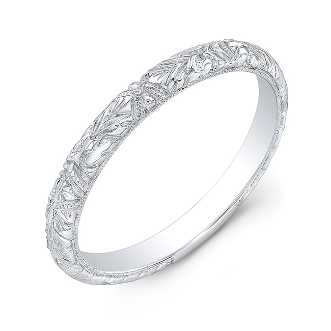 Engraved White Gold Fitted Guard Wedding Band for Semi Mount by Jolie Designs