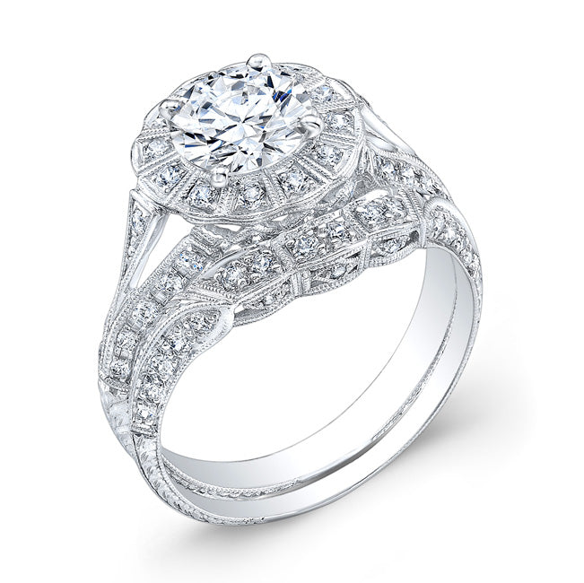 Jolie Designs Engraved Antique Style Diamond Engagement Ring - R170D