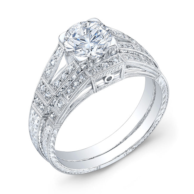 Jolie Designs Antique Style Engraved Diamond Engagement Ring - R3059D