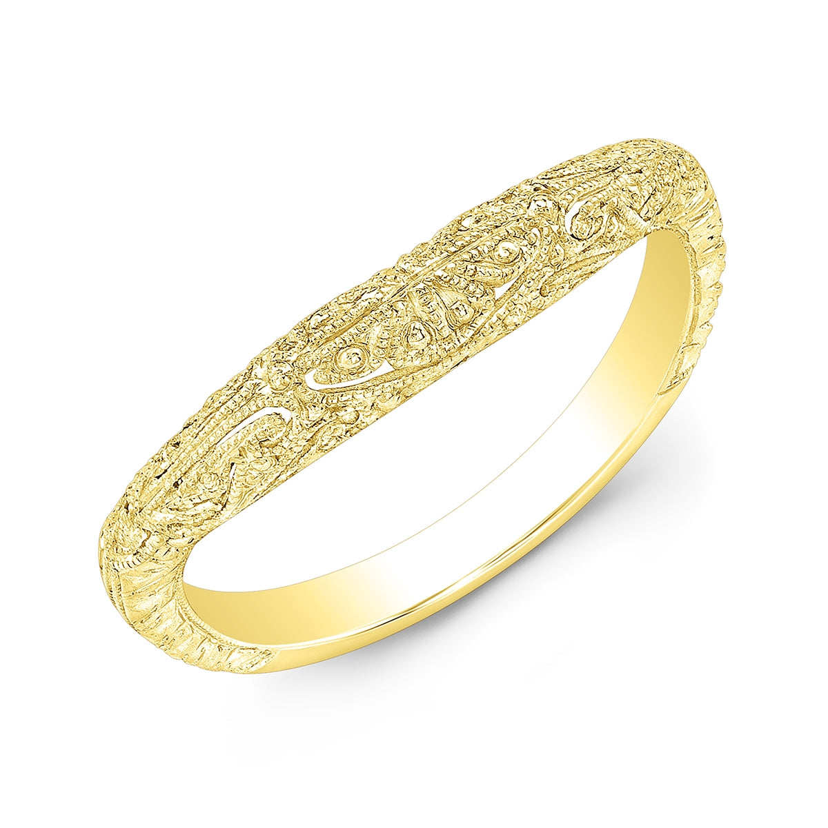 White Gold Engraved Fitted Wedding Band by Jolie Designs