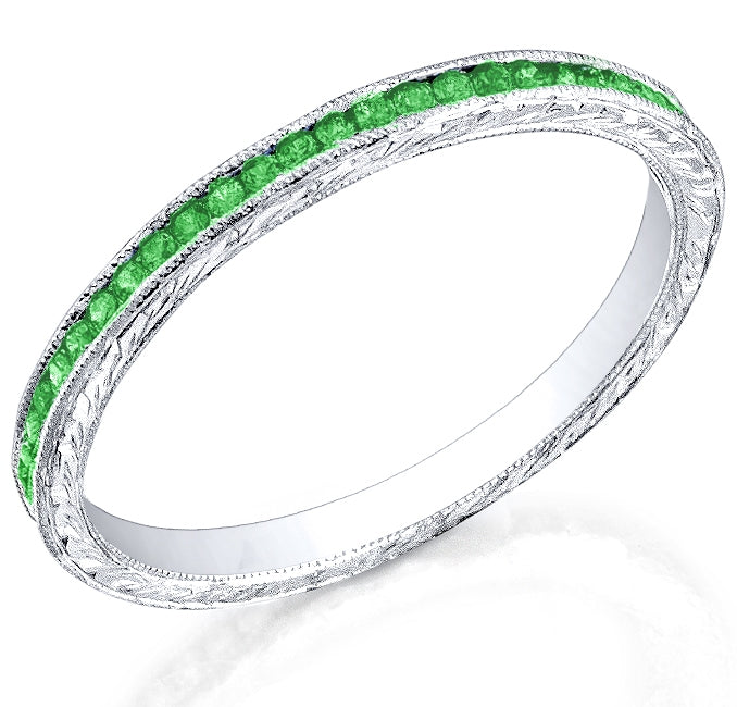 Engraved Channel Set Tsavorite Band with Milgrain by Jolie Designs