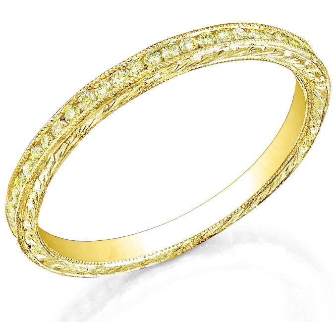 Engraved Channel Set Yellow Sapphire Band with Milgrain by Jolie Designs