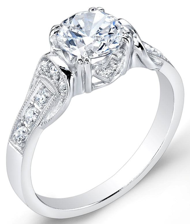 Modern Nouveau Halo Diamond Engagement Ring by Jolie Designs
