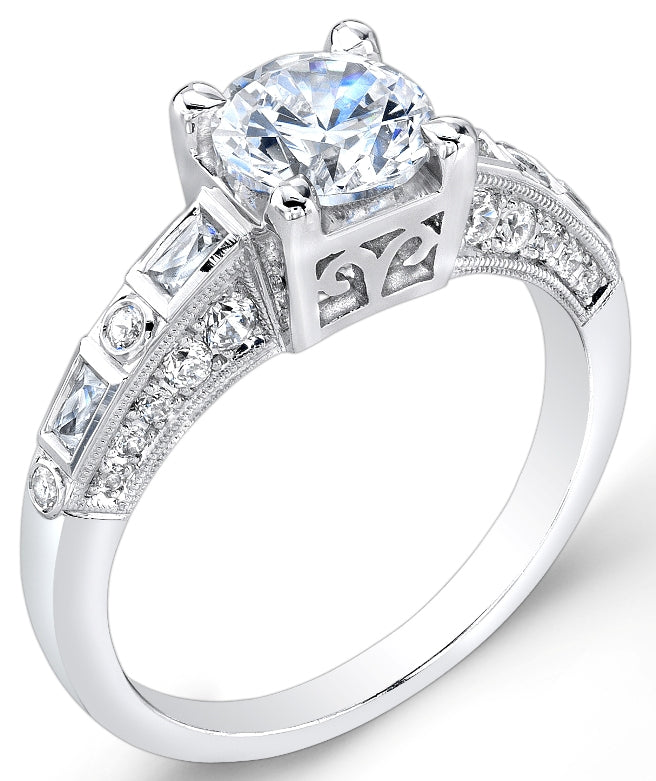 Modern Nouveau Pave Diamond Engagement Ring by Jolie Designs