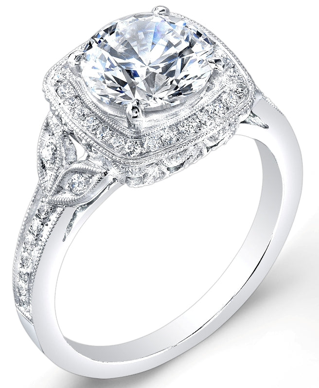 Modern Nouveau Round Diamond Engagement Ring by Jolie Designs