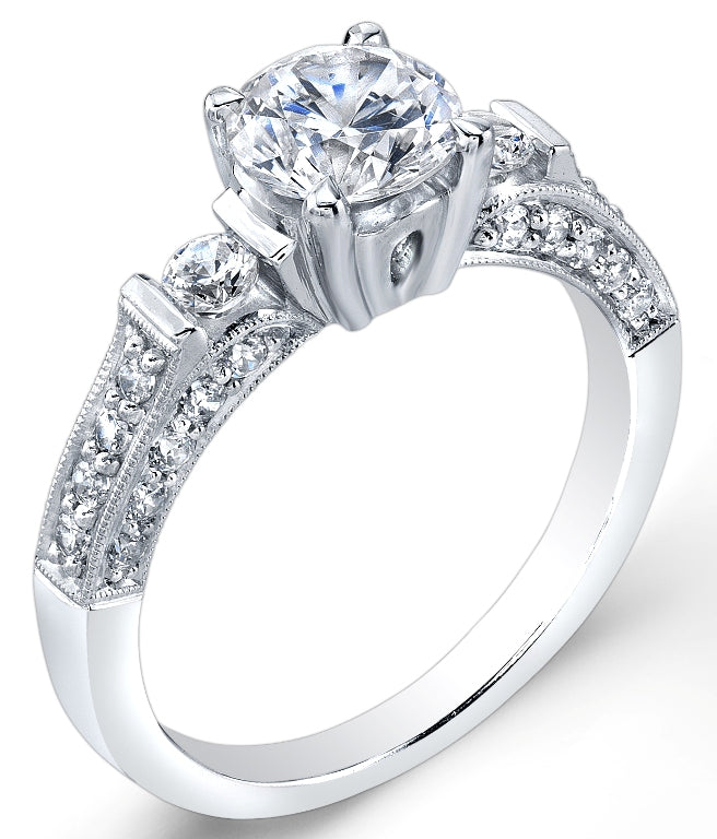 Modern Nouveau Diamond Pave Set Engagement Ring by Jolie Designs