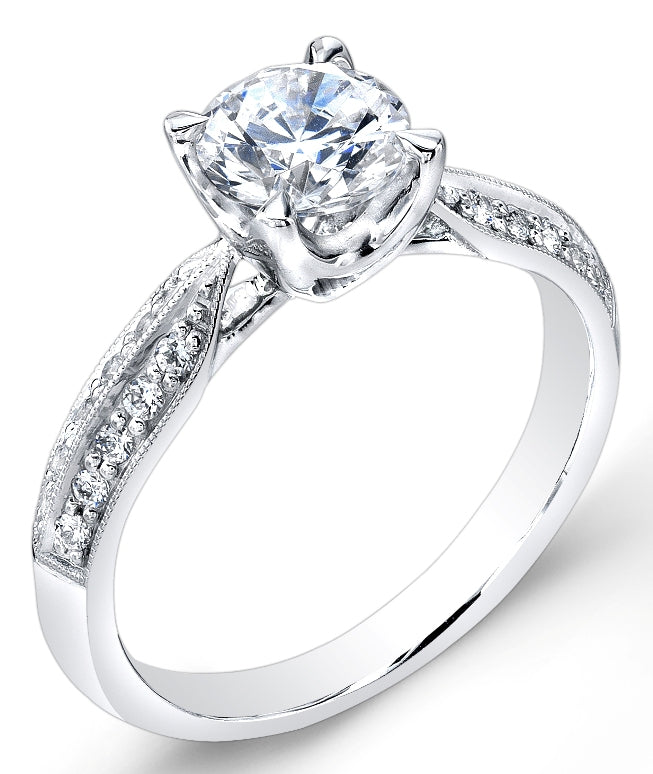 Modern Nouveau Diamond Engagement Ring in White Gold or Platinum by Jolie Designs