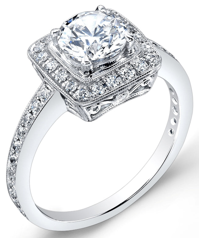 Modern Nouveau Halo Pave Diamond Engagement Ring by Jolie Designs