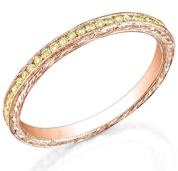 Engraved Channel Set Yellow Sapphire Band with Milgrain by Jolie Designs