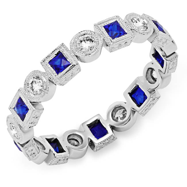 Fine Millgraining Bezel Diamond and Blue Sapphire Ring by Jolie Designs