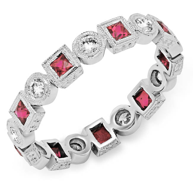 Fine Millgraining Pink Sapphire and Diamond Bezel Ring by Jolie Designs