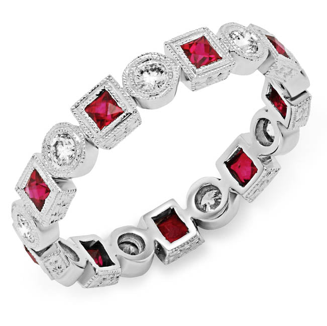 Fine Milgrain Bezel Set Diamond and Ruby Engagement Ring by Jolie Designs