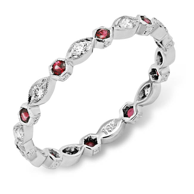 Delicate Mill Grained Diamond and Ruby Ring by Jolie Designs