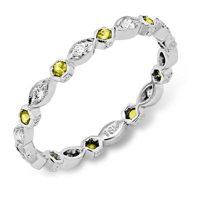 Hand Mill Grained Diamond and Yellow Sapphire Stackable Ring by Jolie Designs