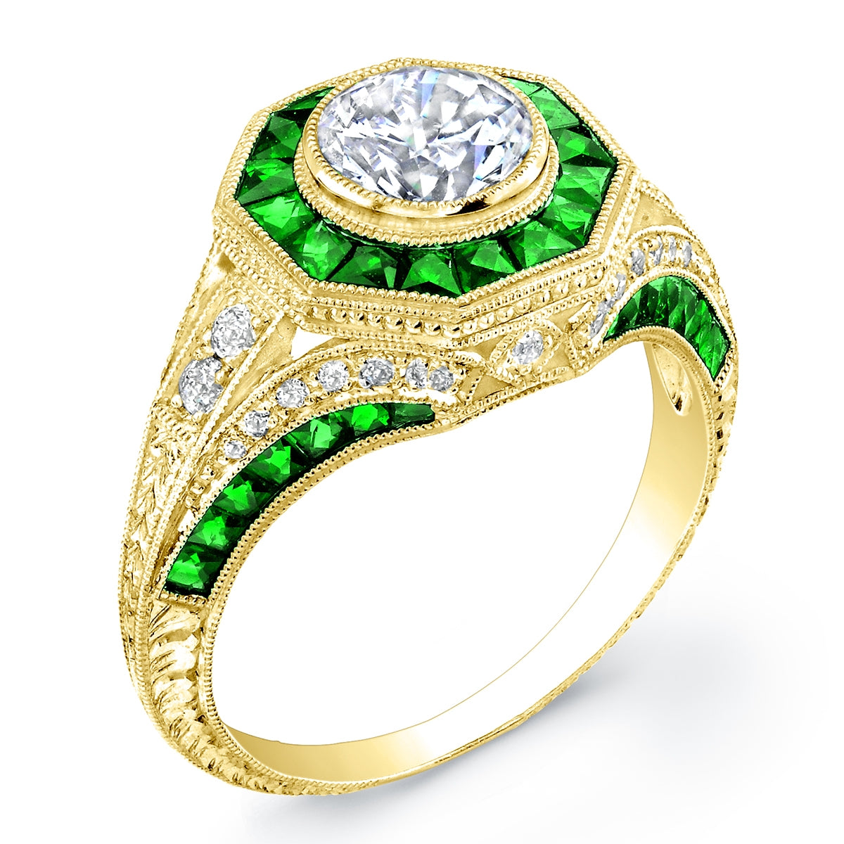 Custom Cut Tsavorite and Diamond Engagement Ring Semi Mount by Jolie Designs