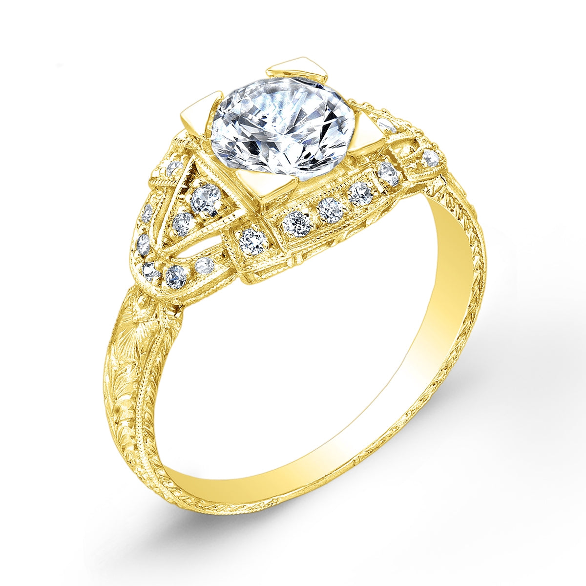 Jolie Designs Antique Style Engraved Diamond Engagement Ring - R3049D