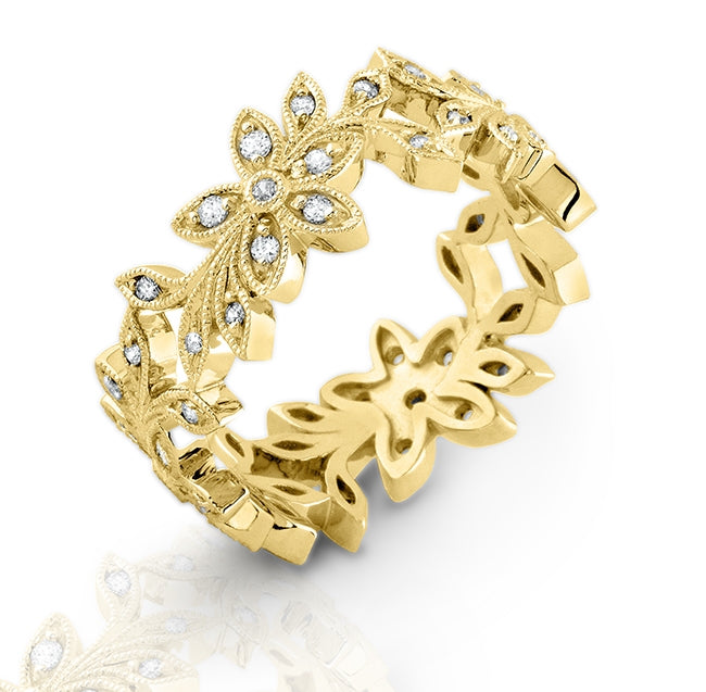 Micro Pave Diamond Floral Wedding Band by Jolie Designs