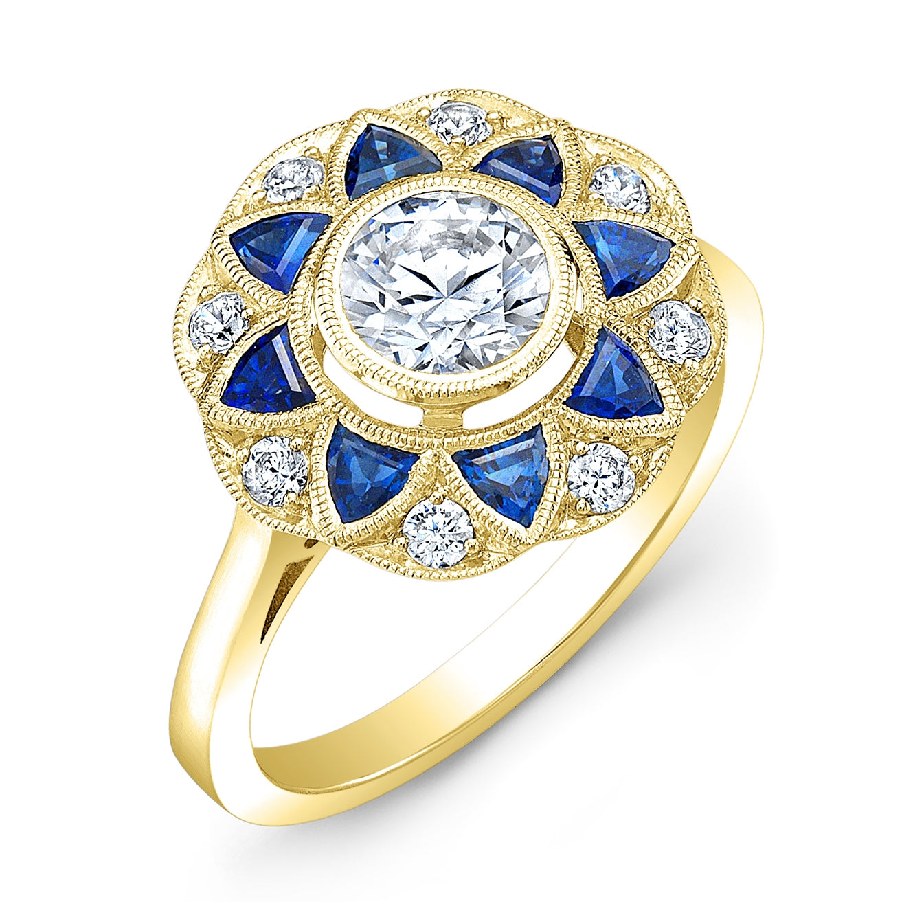 Diamond and Blue Sapphire Semi Mount Engagement Ring by Jolie Designs
