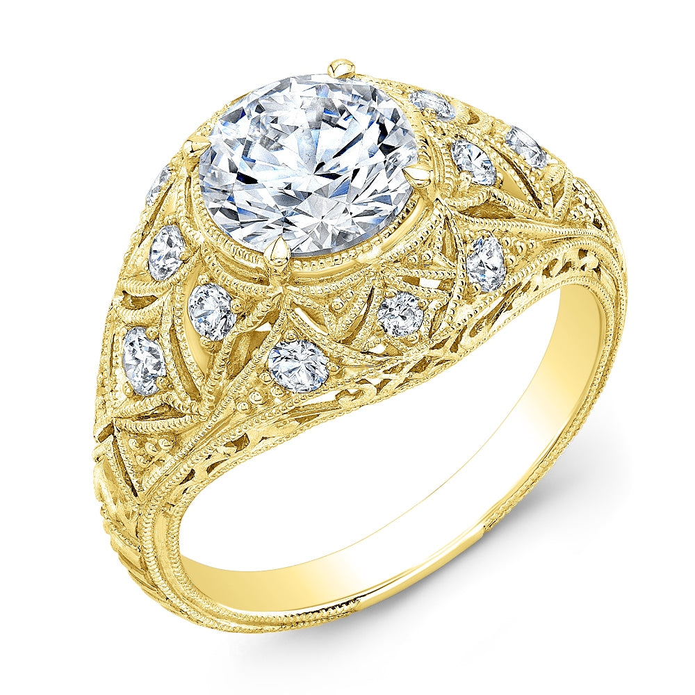 Jolie Designs Antique Inspired Hand Engraved Diamond Engagement Ring - R508D