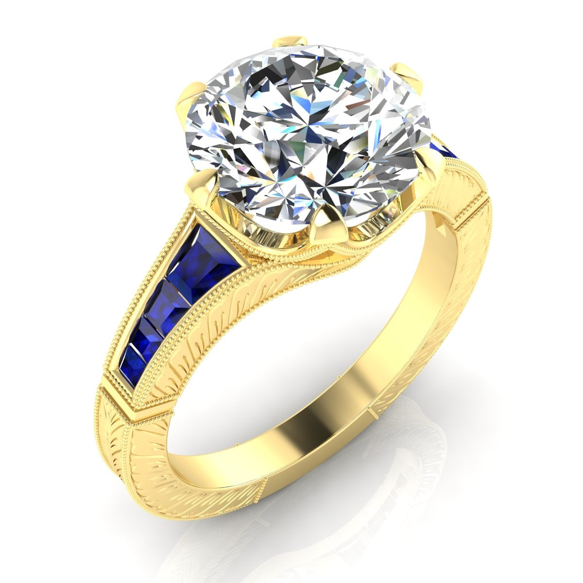 Custom Cut Blue Sapphire and Diamond Semi Mount Ring by Jolie Designs
