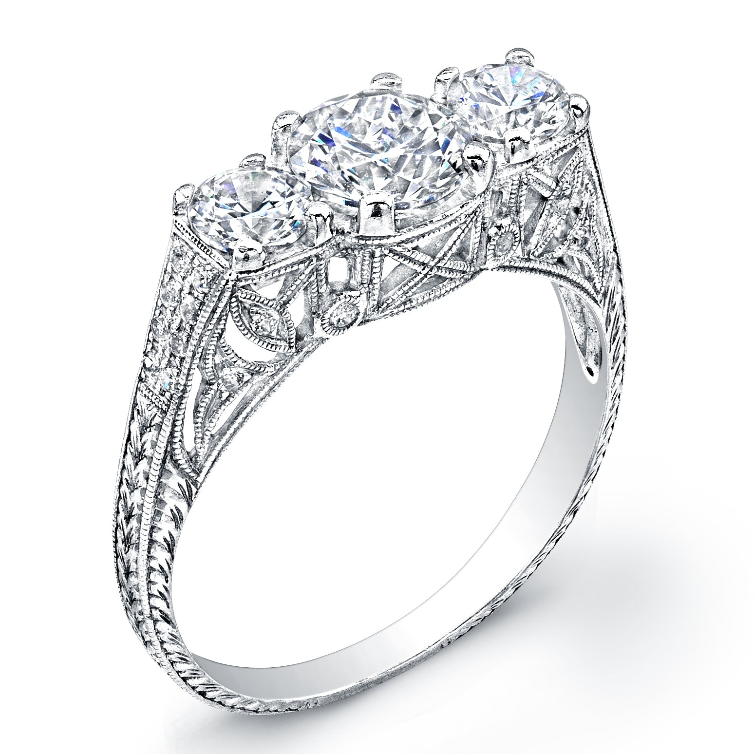 Vintage Petite Antique Inspired Three Diamond Ring by Jolie Designs