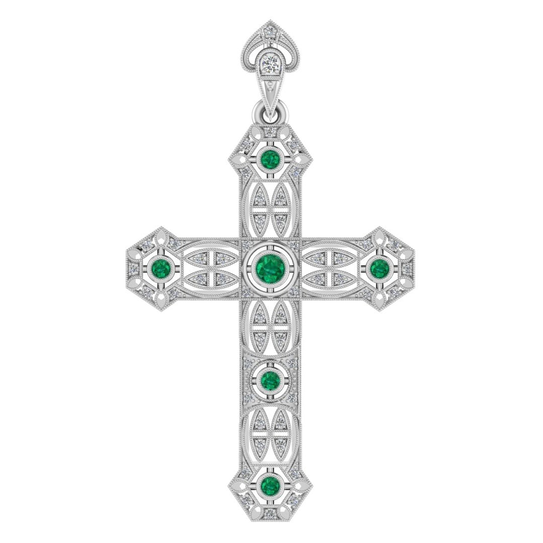 Antique Vintage Emerald and Diamond Cross Pendant by Jolie Designs