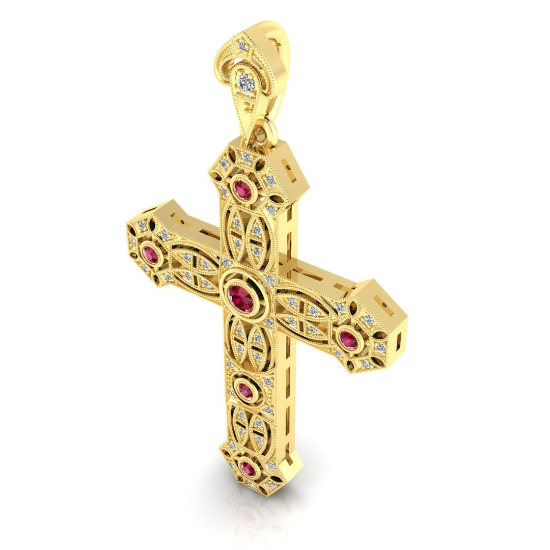 Antique Vintage Ruby and Diamond Cross Pendant by Jolie Designs