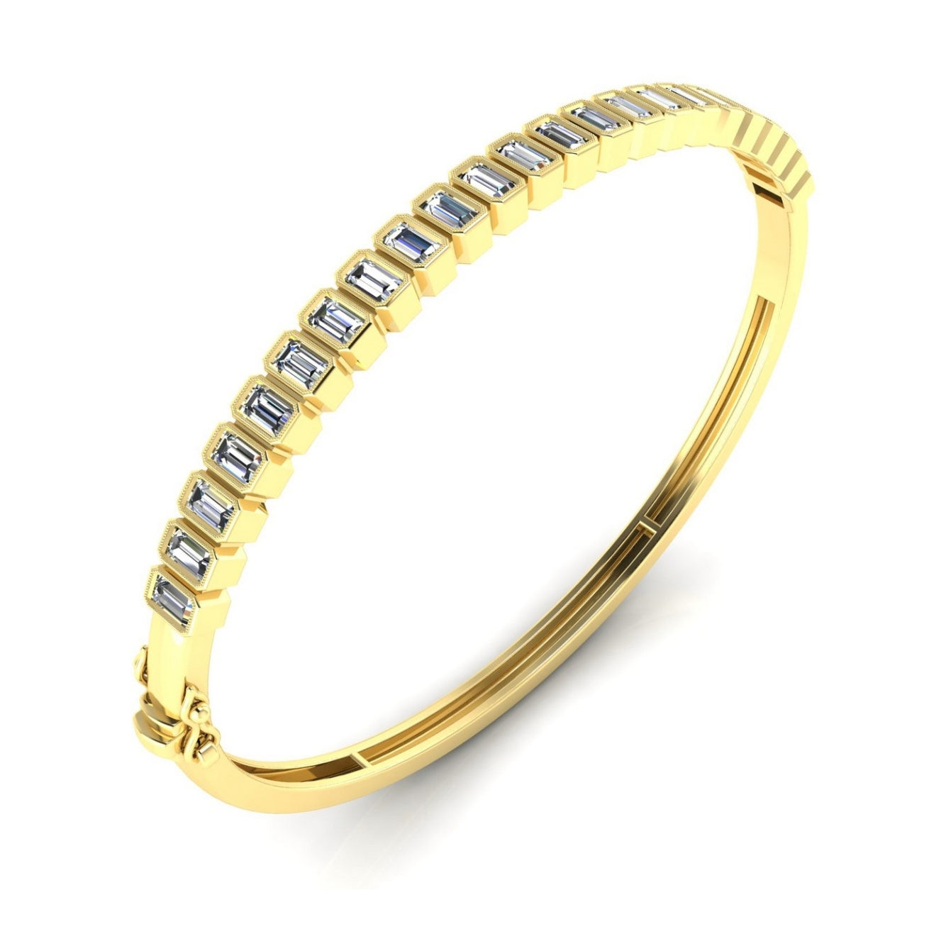 Diamond Baguette Bangle with Milgrain Trim in 14K Gold by Jolie Designs