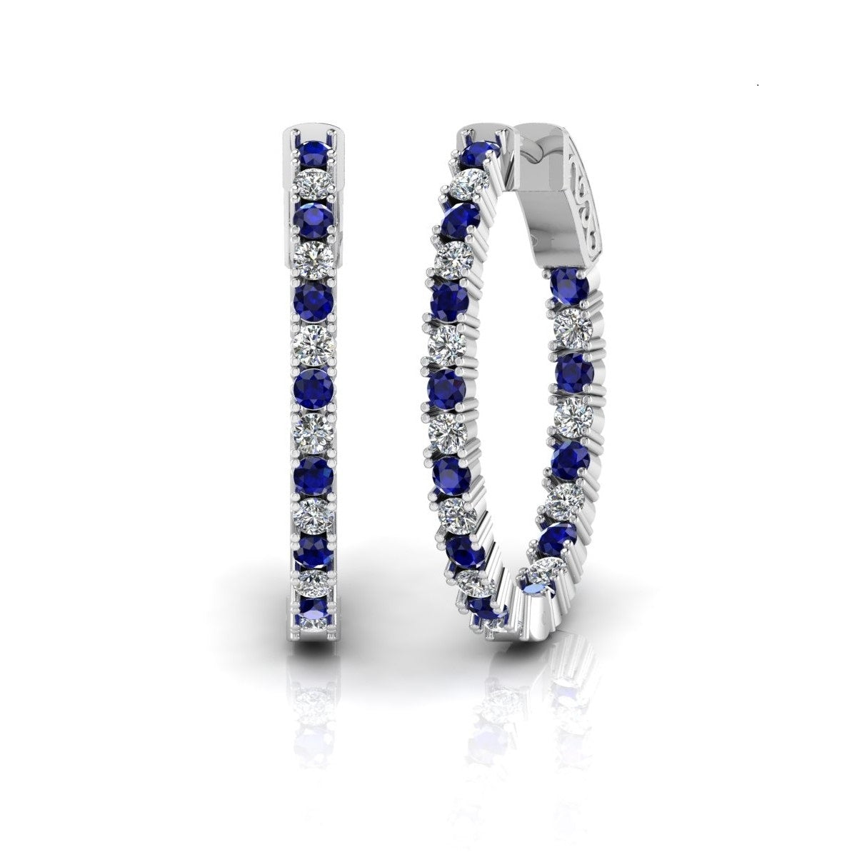 Inside Out Blue Sapphire and Diamond Alternating Hoop Earrings