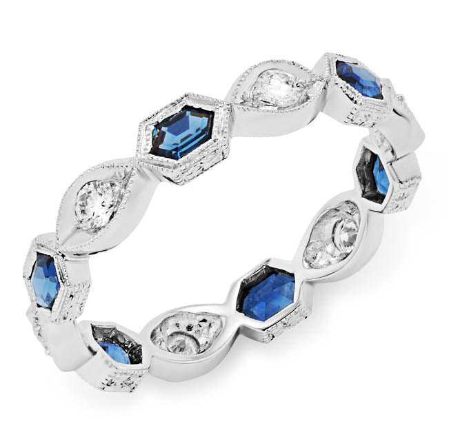 Hexagonal Blue Sapphire and Diamond Stackable Ring by Jolie Designs