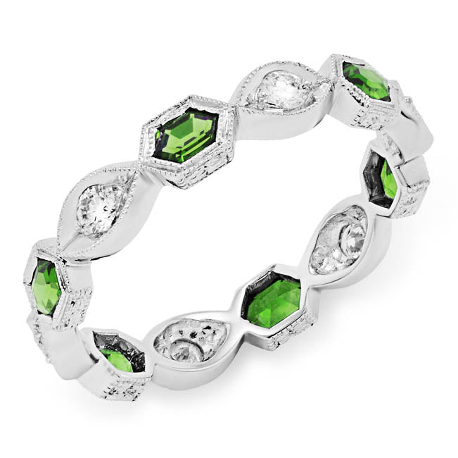 Hexagonal Tsavorite and Diamond Stackable Ring by Jolie Designs