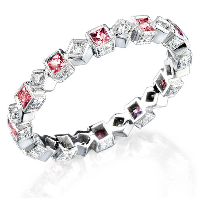 Princess Cut Pink Sapphire and Diamond Hand Engraved Ring by Jolie Designs