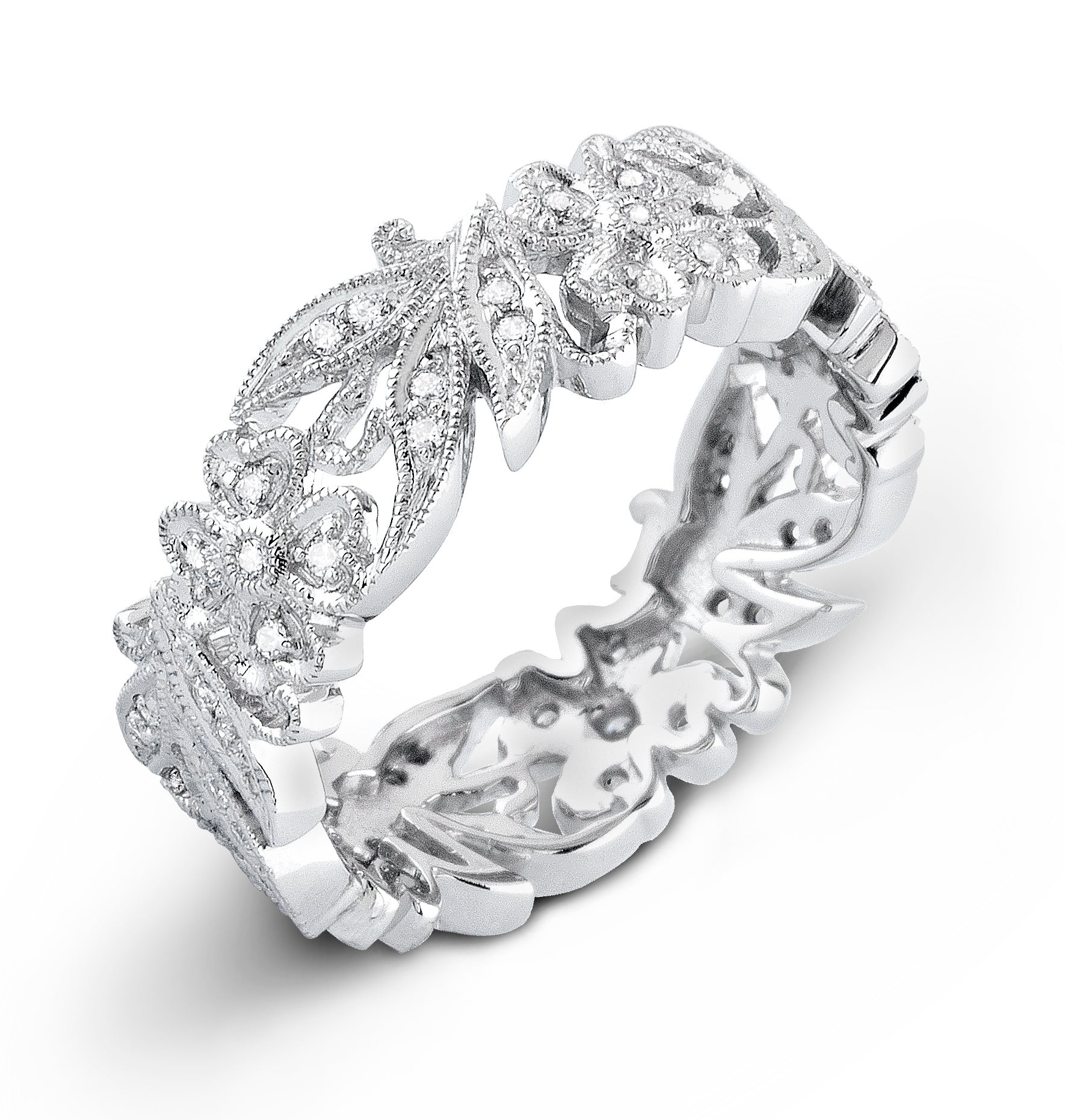 Jolie Designs Classic Round Three Stone Pavé Set Diamond Engagement Ring