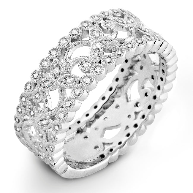 Micro Pave and Bezel Set Floral Diamond Wedding Ring by Jolie Designs
