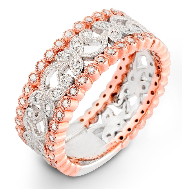 Micro Pave and Bezel Set Floral Diamond Wedding Ring in Rose and White Gold by Jolie Designs