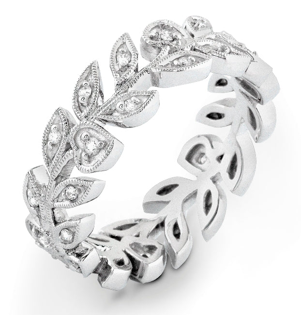 Hearts and Leaves Micro Pave Diamond Wedding Band by Jolie Designs