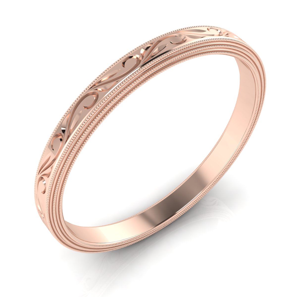 White Gold Triple Milgrain Scroll Pattern Metal Band by Jolie Designs