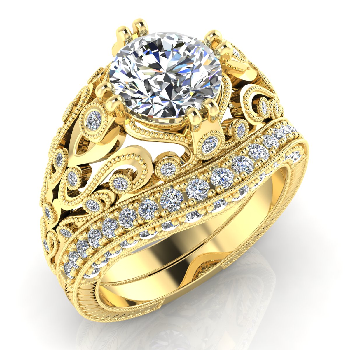 Antique Inspired Bezel Round Filagree Milgrain Engagement Ring