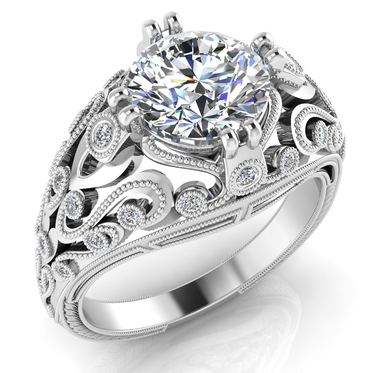 Antique Inspired Bezel Round Filagree Milgrain Engagement Ring