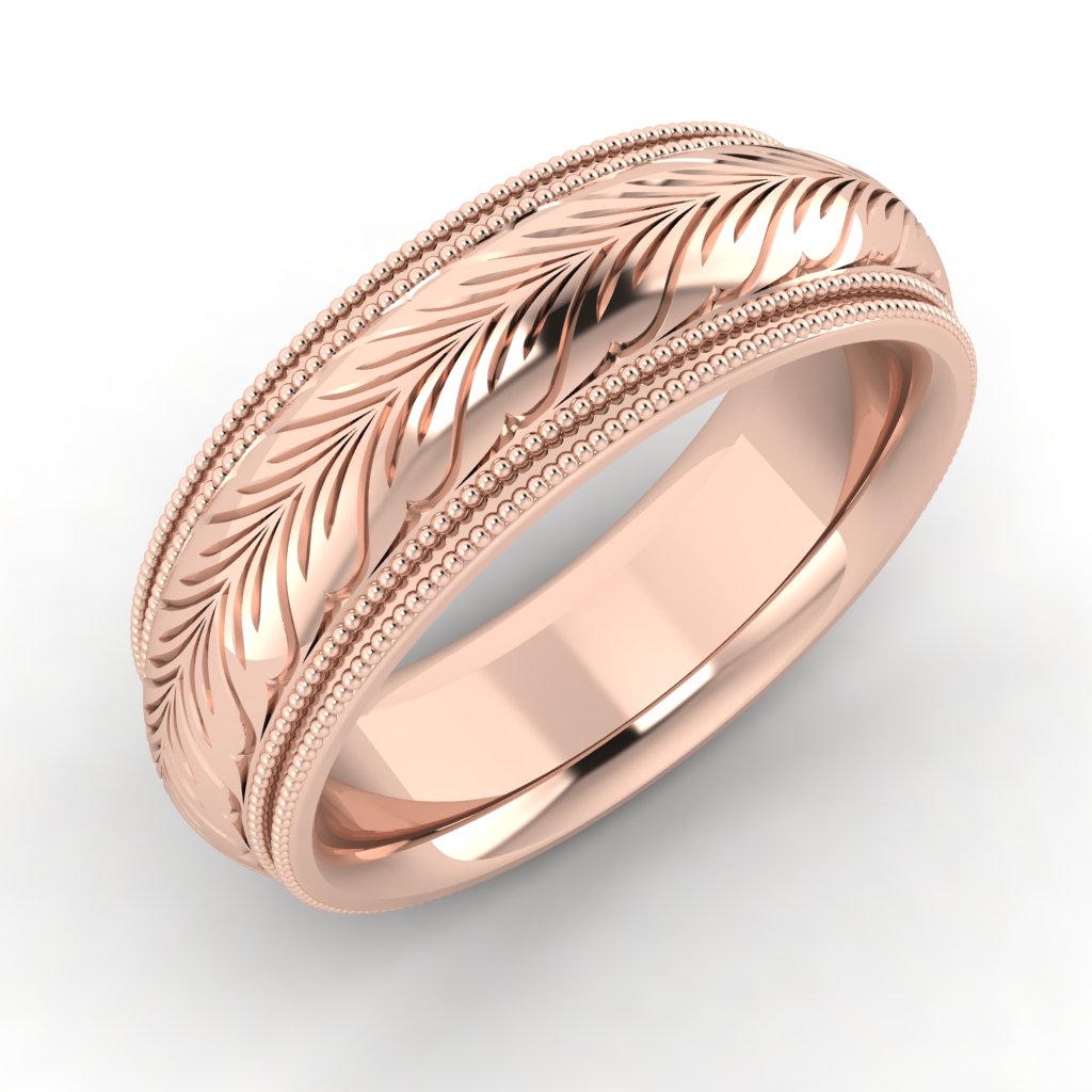 Wheat Pattern Double Milgrain Hand Engraved Band
